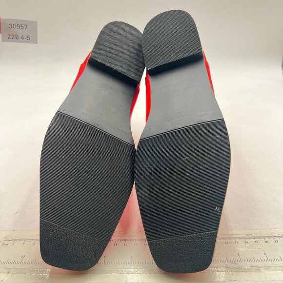 Red Women Square Toe Low Heel Ankle Booots Buckle Comfort Shoes - Picture 6 of 7